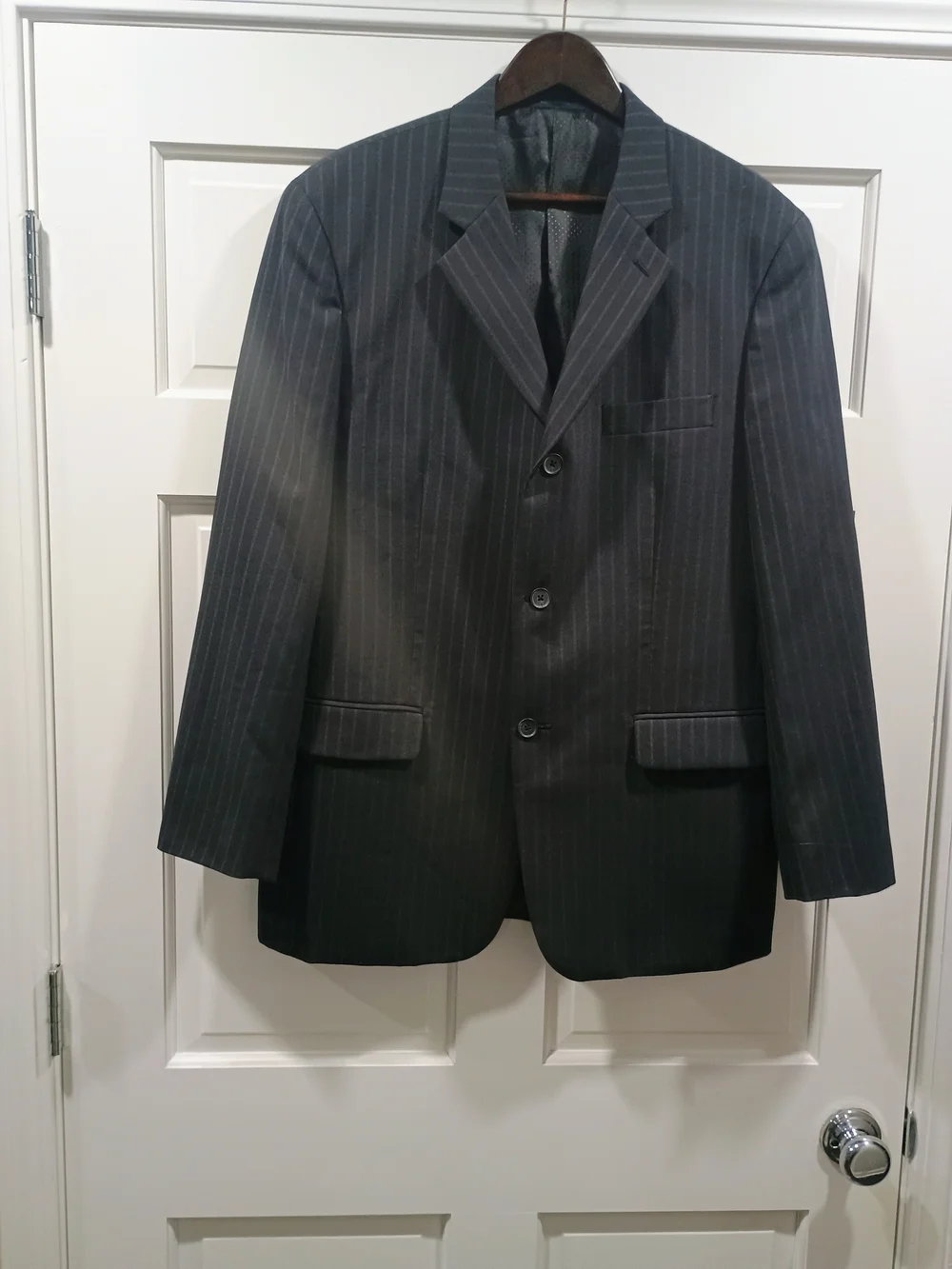 Men's Charcoal Pinstripe Blazer - Classic Three-Button Sport Coat